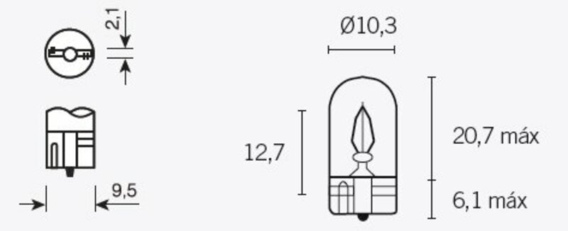 Tecnium T10 Glühlampen 12V 3W - x10