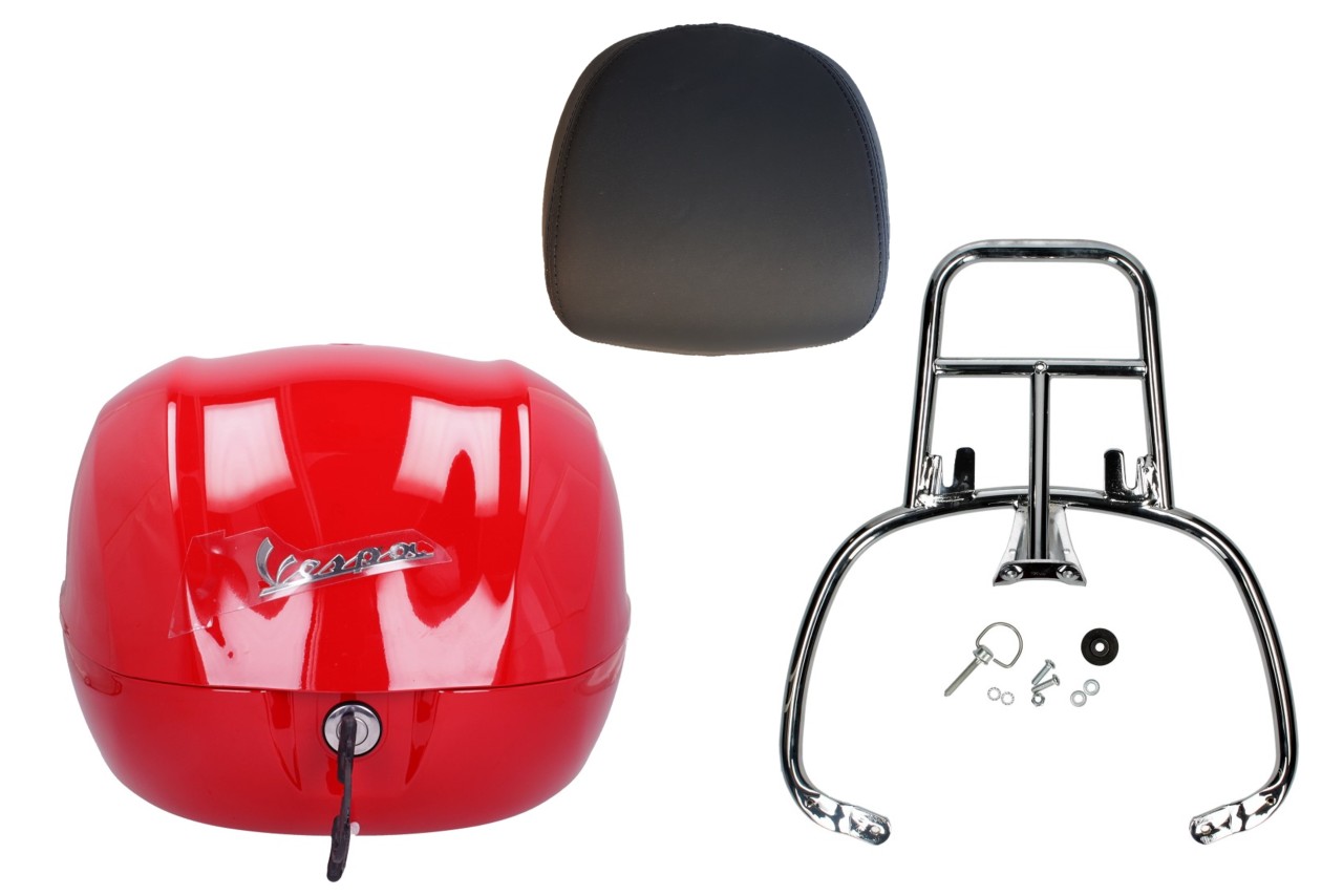 Topcase Kit 32L rot dragon (894), Rückenpolster schwarz für Vespa Sprint / Primavera