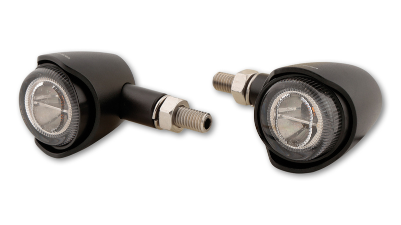 HIGHSIDER Pro Akron-X LED Mini Indicator Gehäuse  Schwarz / Linse Rauchgrau (Paar), Vorn & Hinten