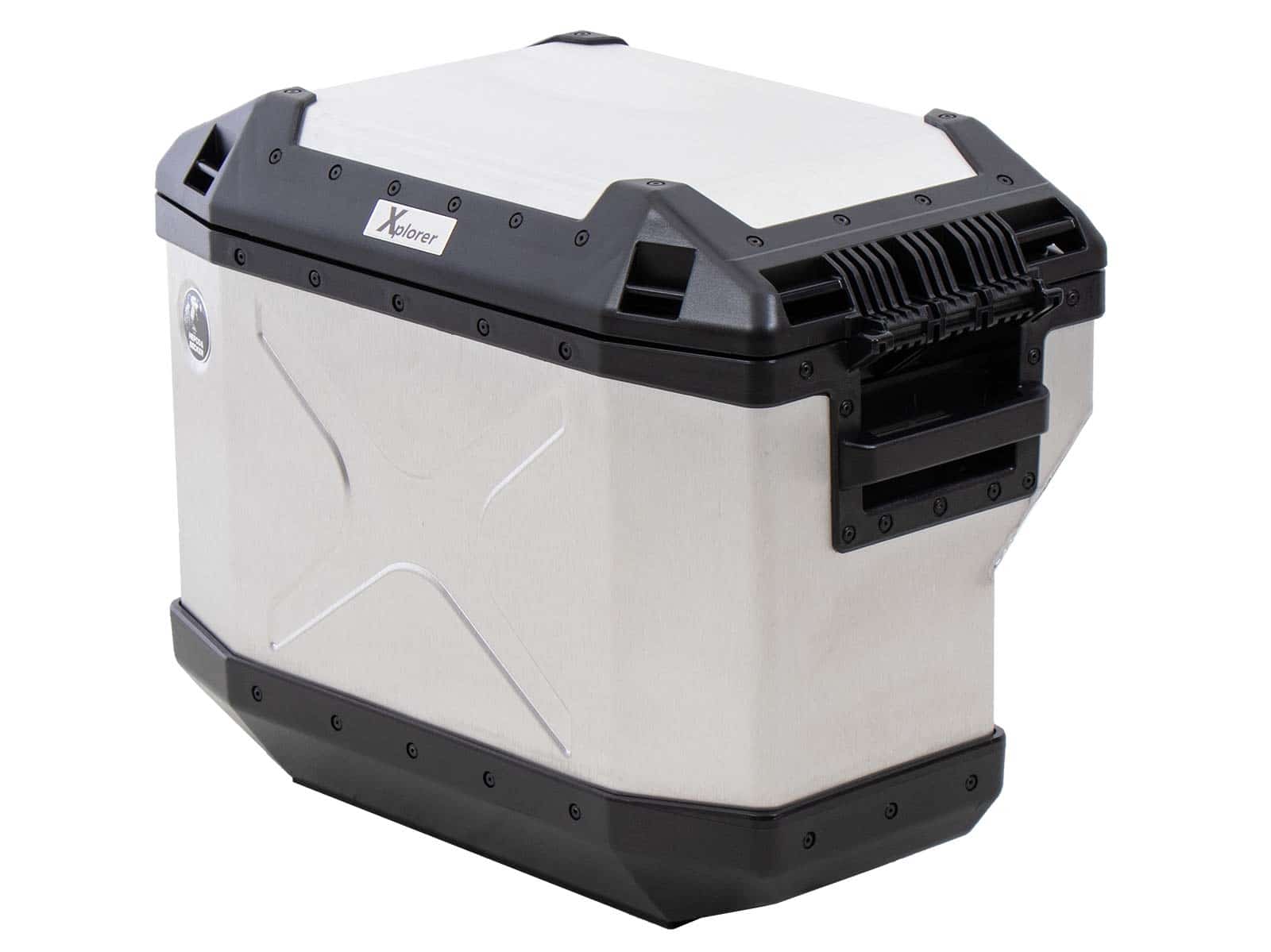 Seitenkoffer Alu Xplorer 37 Cutout (ausgespart für Auspuff) rechts silber Hepco & Becker