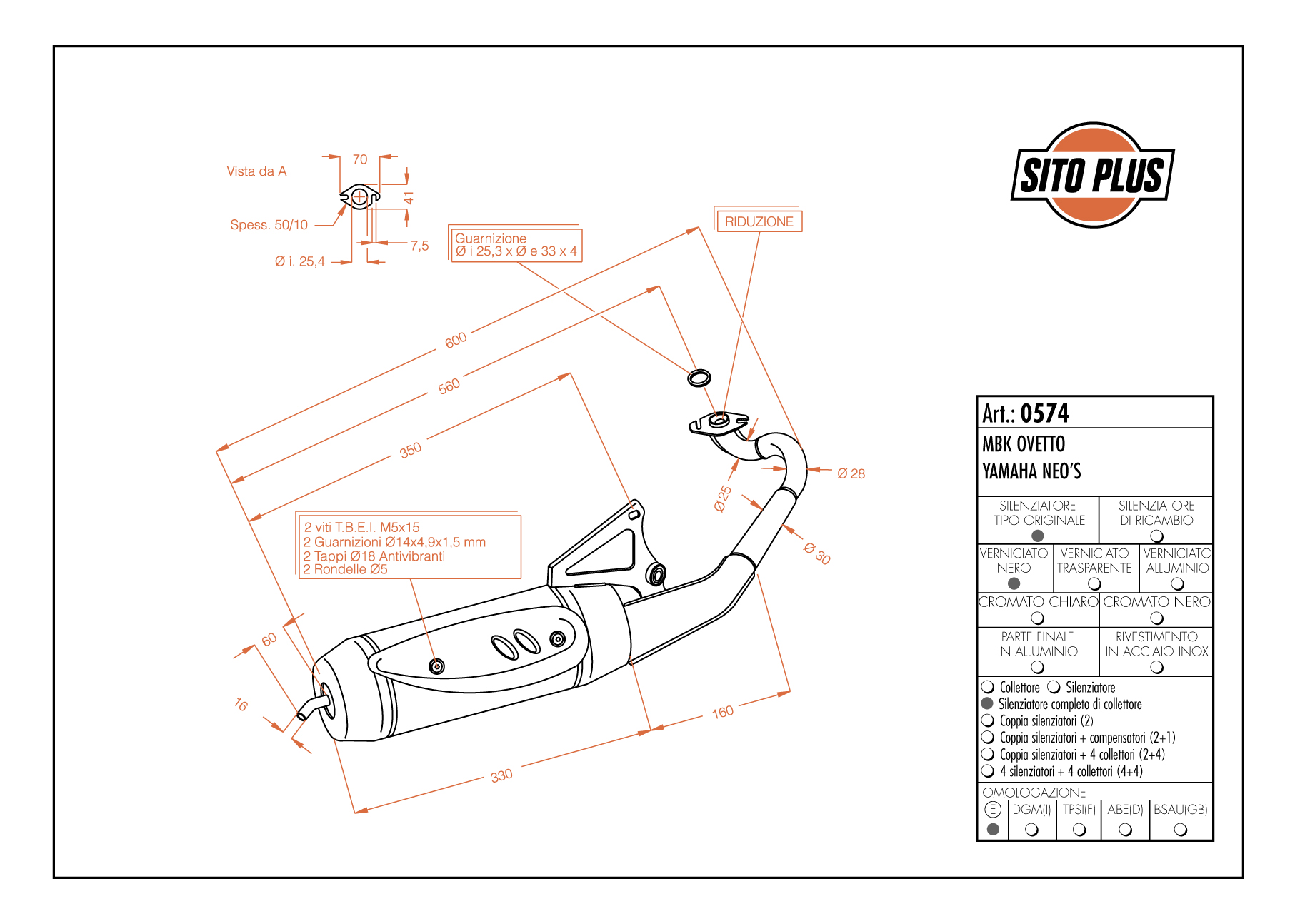 Sito / LeoVince Auspuffanlage Sito Plus, Stahl für Yamaha NEO'S 50 (Bj.02-12)