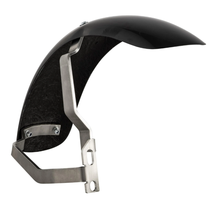 Kotflügel 2.0 Garelli Race EVO II für Vespa PX 80-200ccm, GFK schwarz, Halter Edelstahl gebürstet
