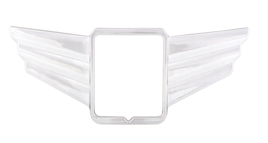 Kaskadenzierflügel für eckiges PIAGGIO Emblem, Mark II, für Vespa, Aluminium, chrom