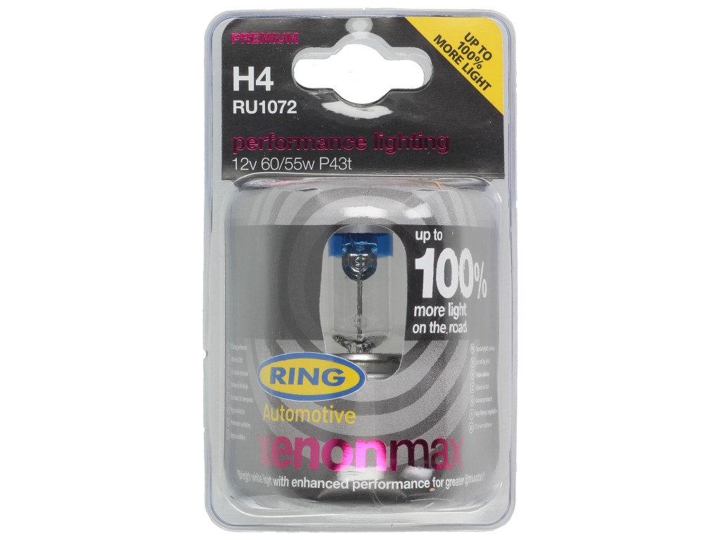 Ring Leuchtmittel, Glühlampe, H4, +100% mehr Licht, 12 V, 60/55 W, P43t