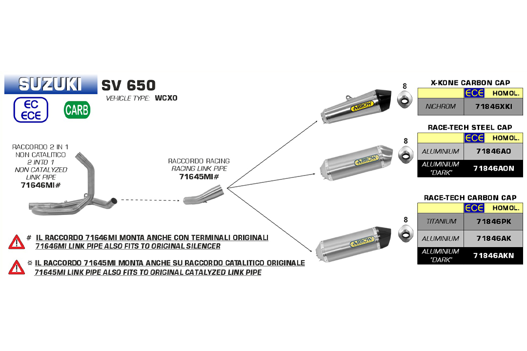 ARROW Zwischenrohr, Edelstahl für Suzuki SV650, ab Modelljahr 2016-