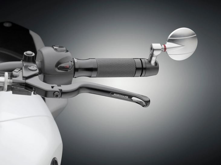 Lenkerendenspiegel RIZOMA "SPY-R" Ø 94.5 mm links oder rechts für Vespa, schwarz/silber eloxiert