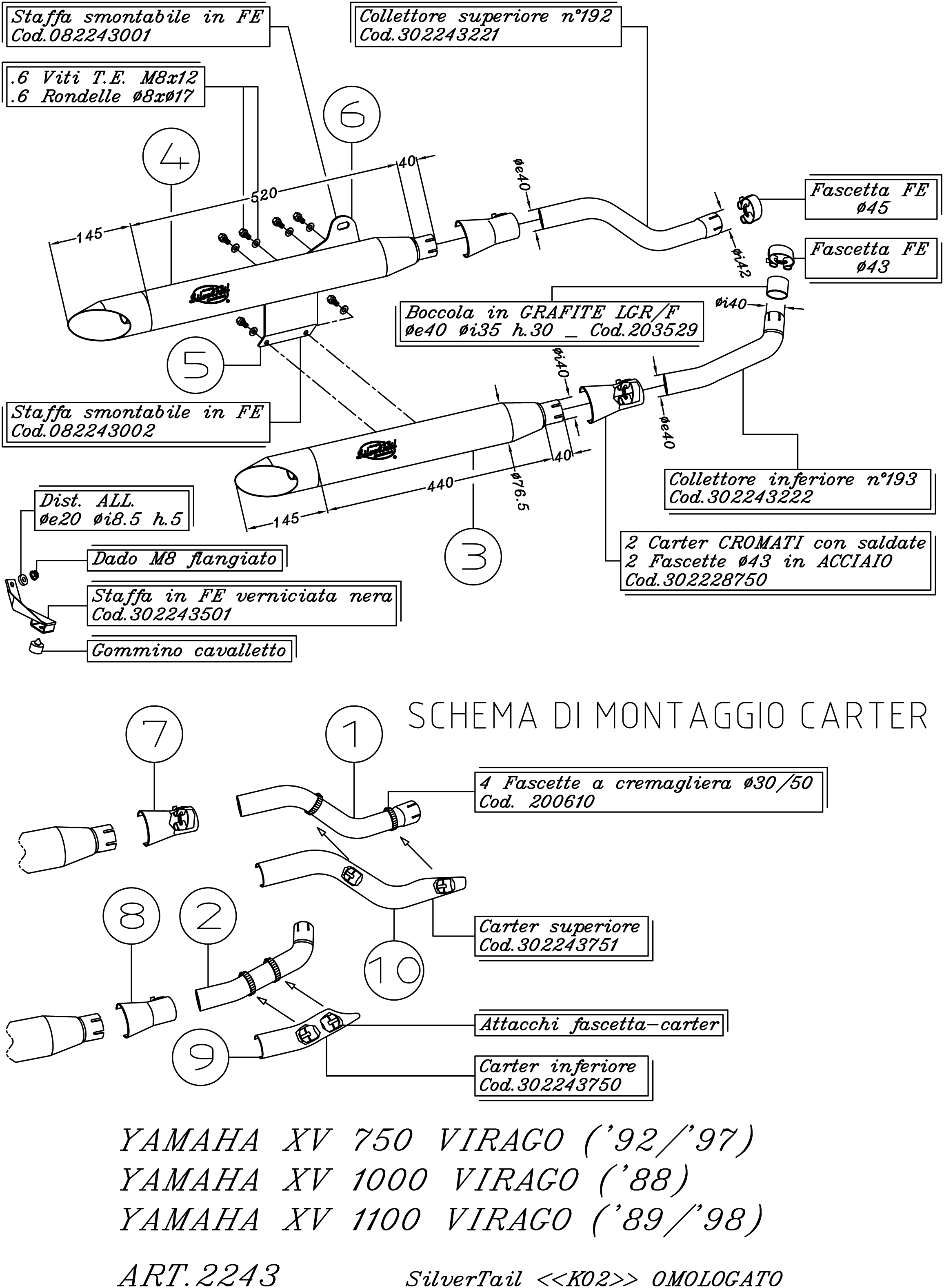 LeoVince Auspuffanlage Silver Tail, Slip On für Yamaha XV Virago