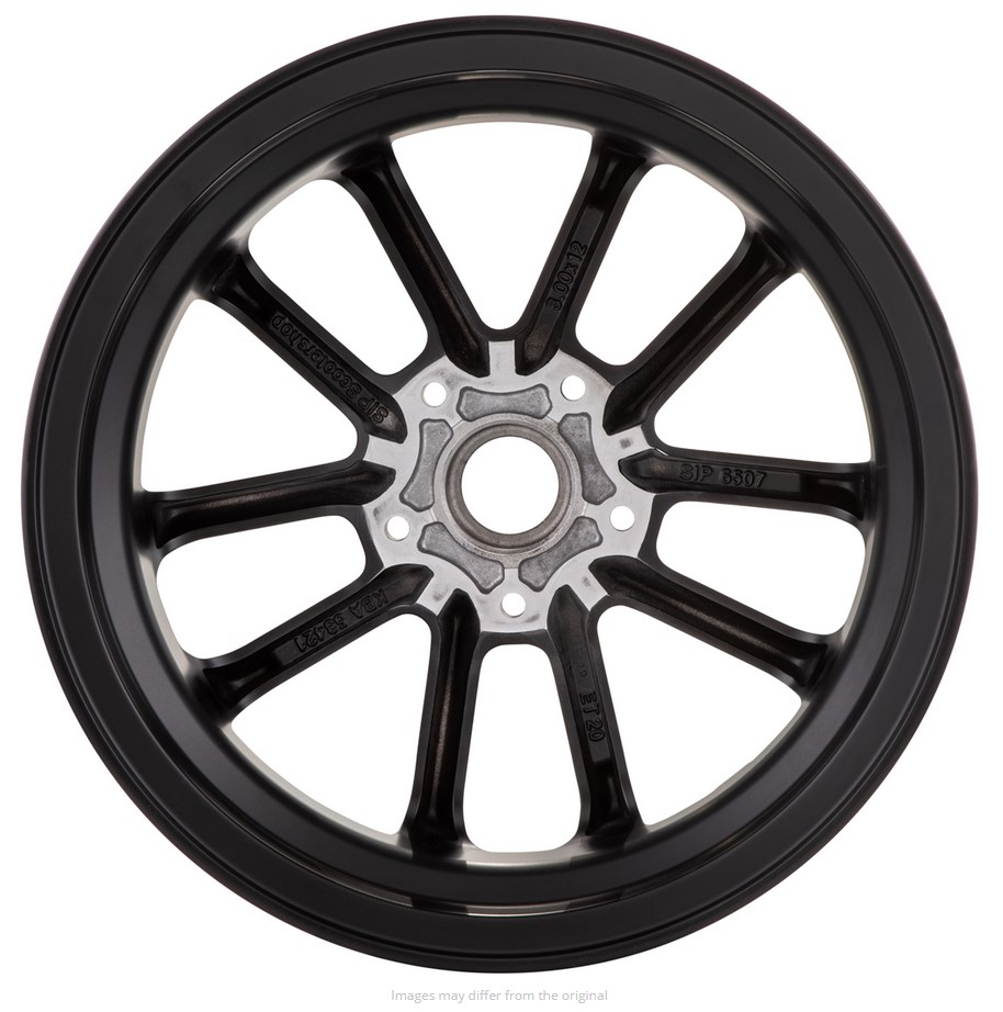 Felge vorne/hinten 12" für Vespa GTS/​GTS Super/​GTV/​GT 125-300ccm, schwarz mit silbernem Rand