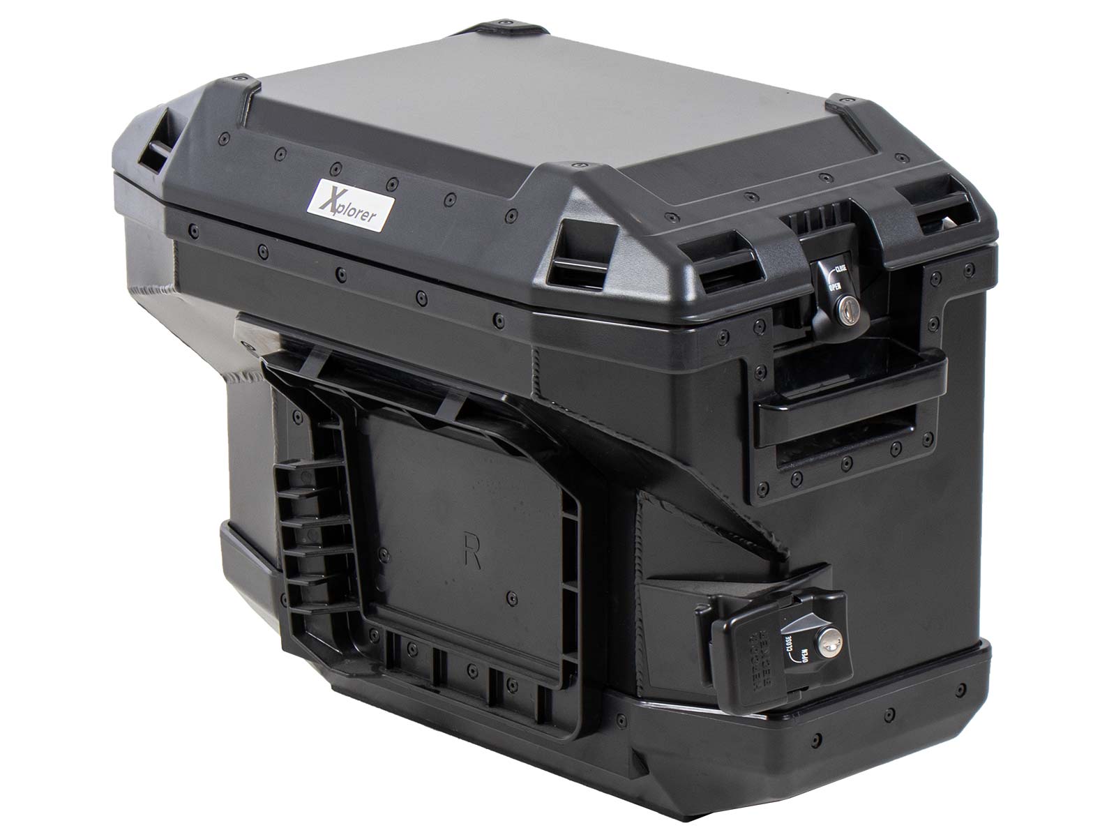 Seitenkoffer Alu Xplorer 37 Cutout (ausgespart für Auspuff) rechts schwarz Hepco & Becker