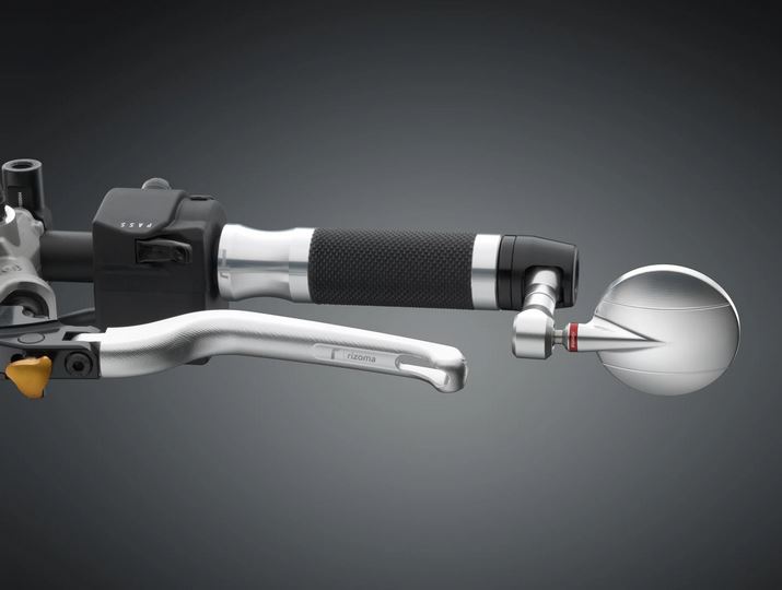 Lenkerendenspiegel RIZOMA "SPY-R" Ø 94.5 mm links oder rechts für Vespa, schwarz/silber eloxiert