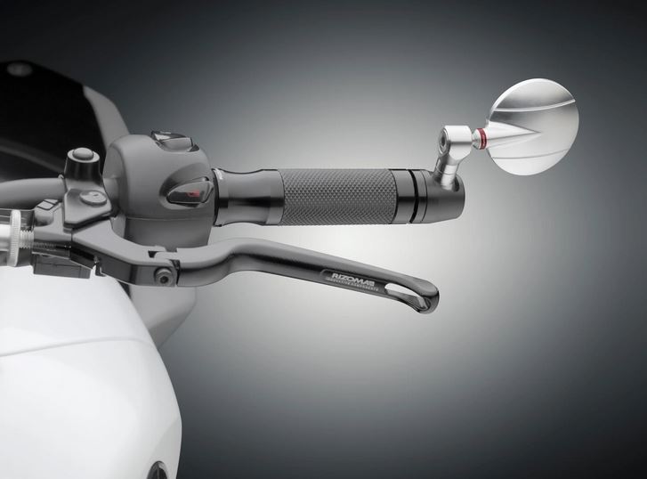Lenkerendenspiegel RIZOMA "SPY-R" Ø 57 mm links oder rechts für Vespa, schwarz/silber eloxiert