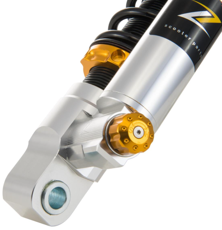 Stoßdämpfer "Black Edition", vorne für Vespa Primavera/​Sprint 50 -150ccm 2T/​4T AC, silber/orange