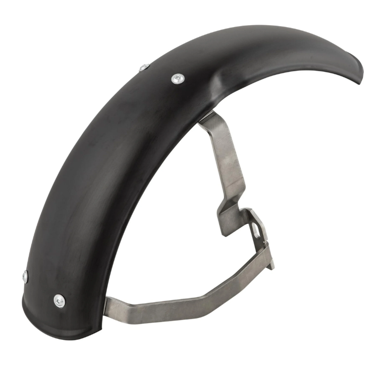Kotflügel 2.0 Garelli für Vespa PX 80-200ccm, Metall schwarz matt, Halter Edelstahl gebürstet