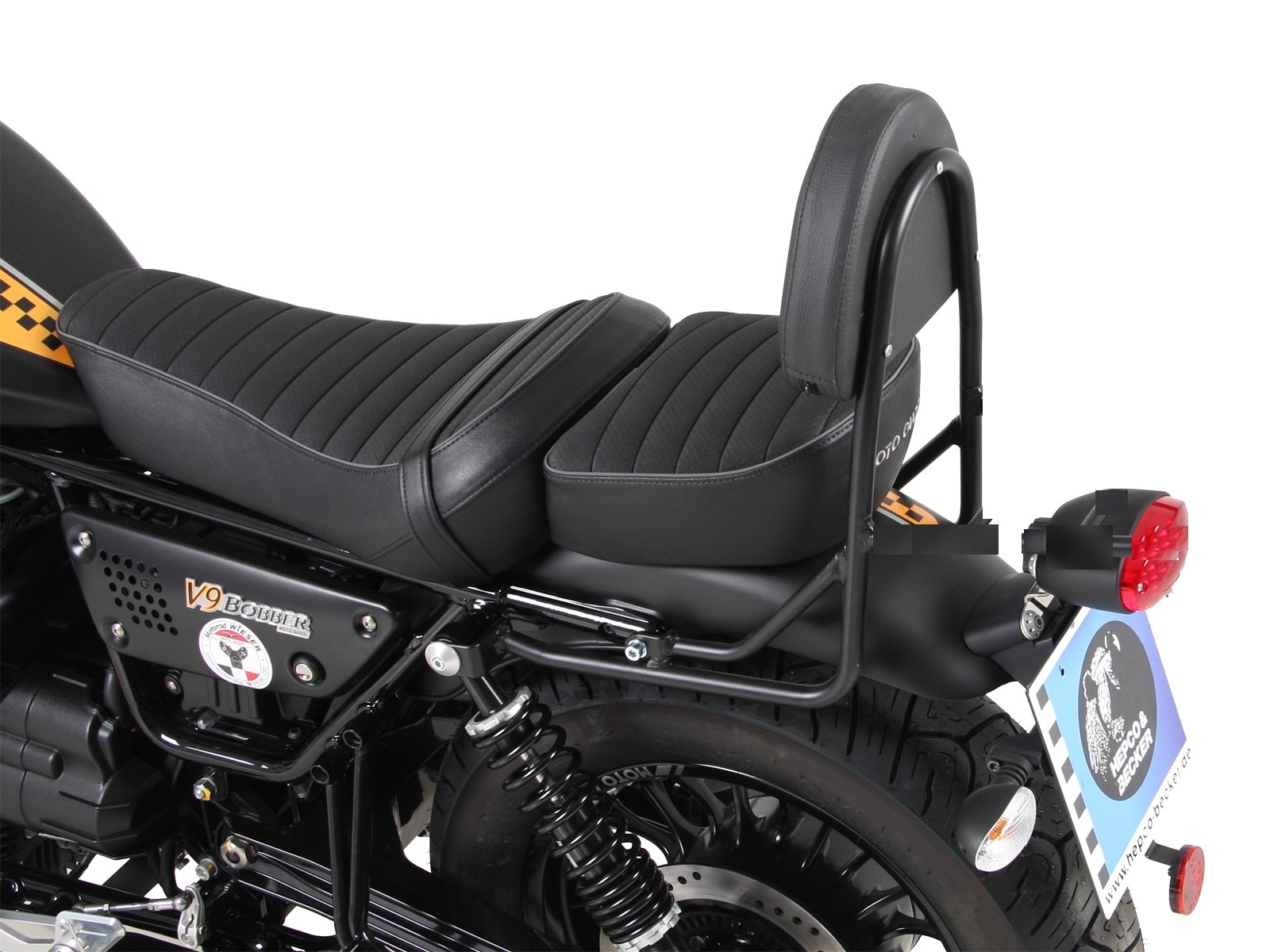 Sissybar ohne Gepäckbrücke schwarz für V 9 Bobber (Bj.17-) Modell mit langer Sitzbank