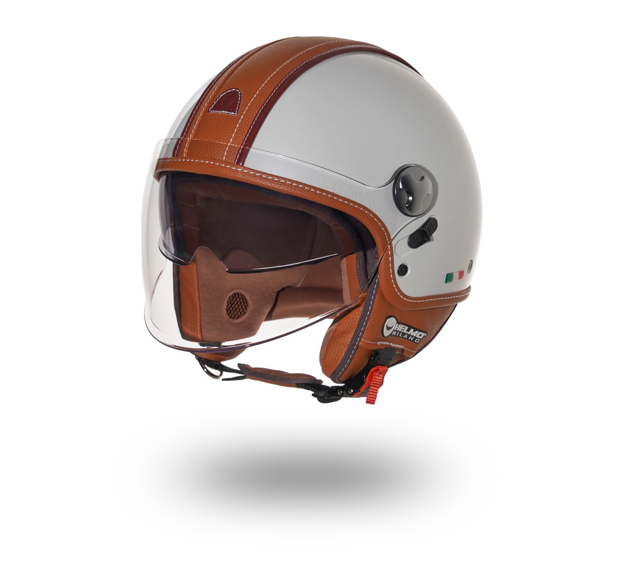 Helmo Milano Demi Jet PelleDura Premium weiß glänzend mit braunem Öko-Leder