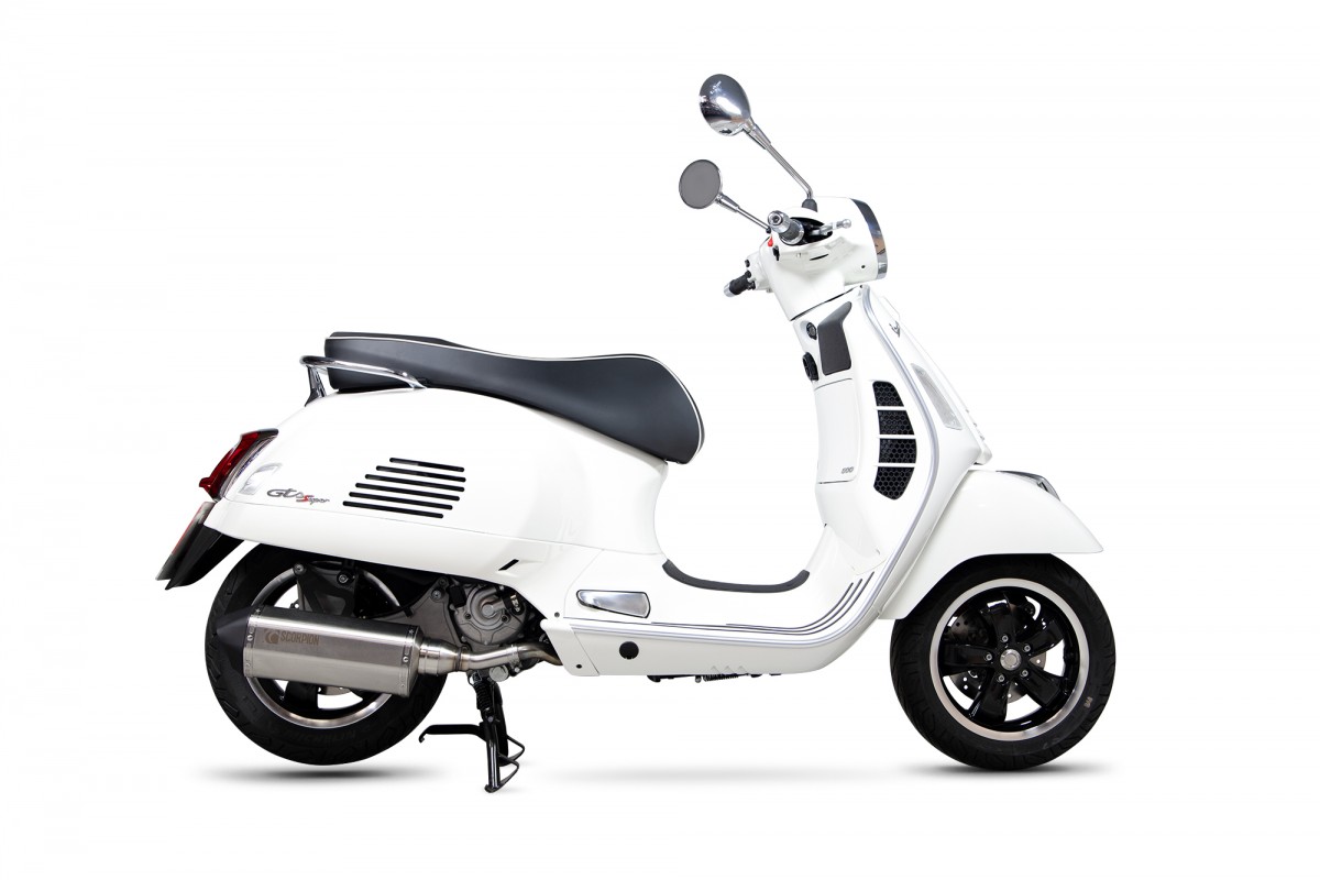 Sportauspuff Scorpion "Red Power" silber für Vespa GTS/​GTS Super/​GTV 300ccm HPE (`20-) Euro 5