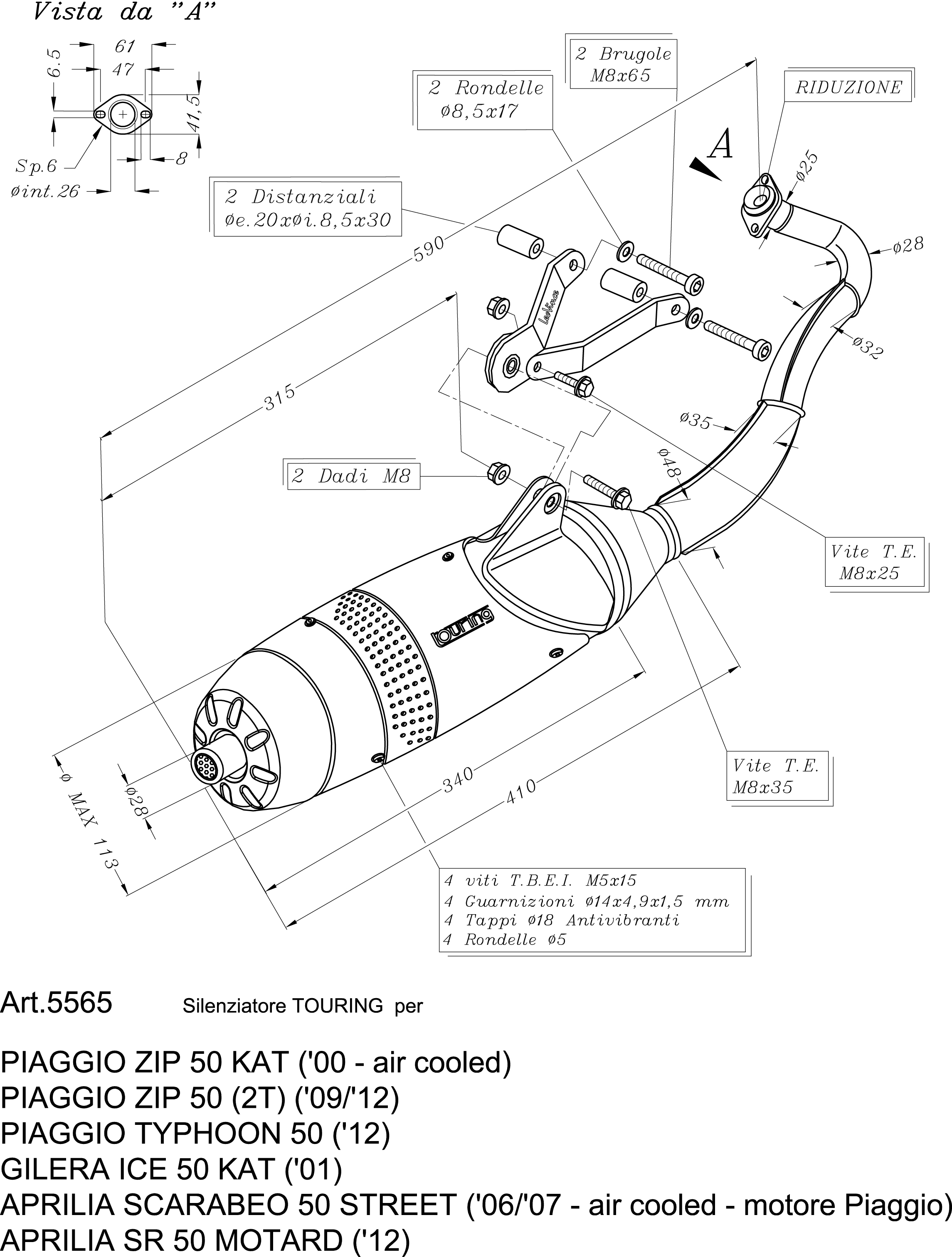 LeoVince Auspuffanlage Touring, Stahl, Full System für Aprilia / Piaggio