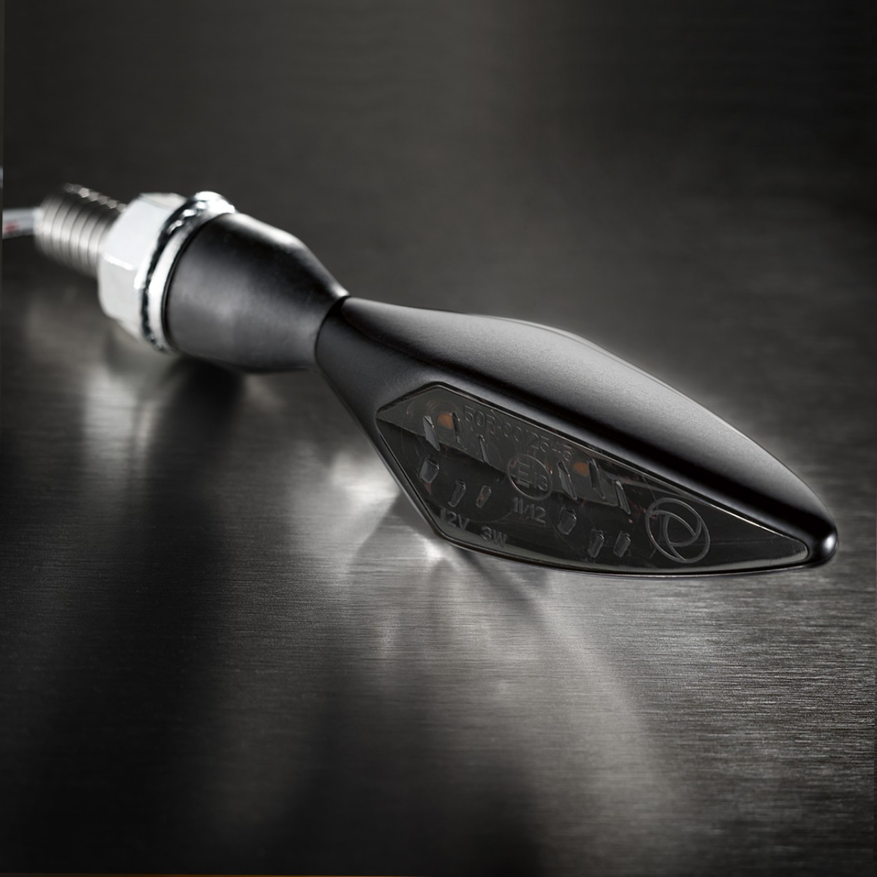 Kellermann Blinker, Rhombus Dark, Stahl, LED, VL/HR, 12 V, schwarz seidenmatt, M8x20, E-geprüft