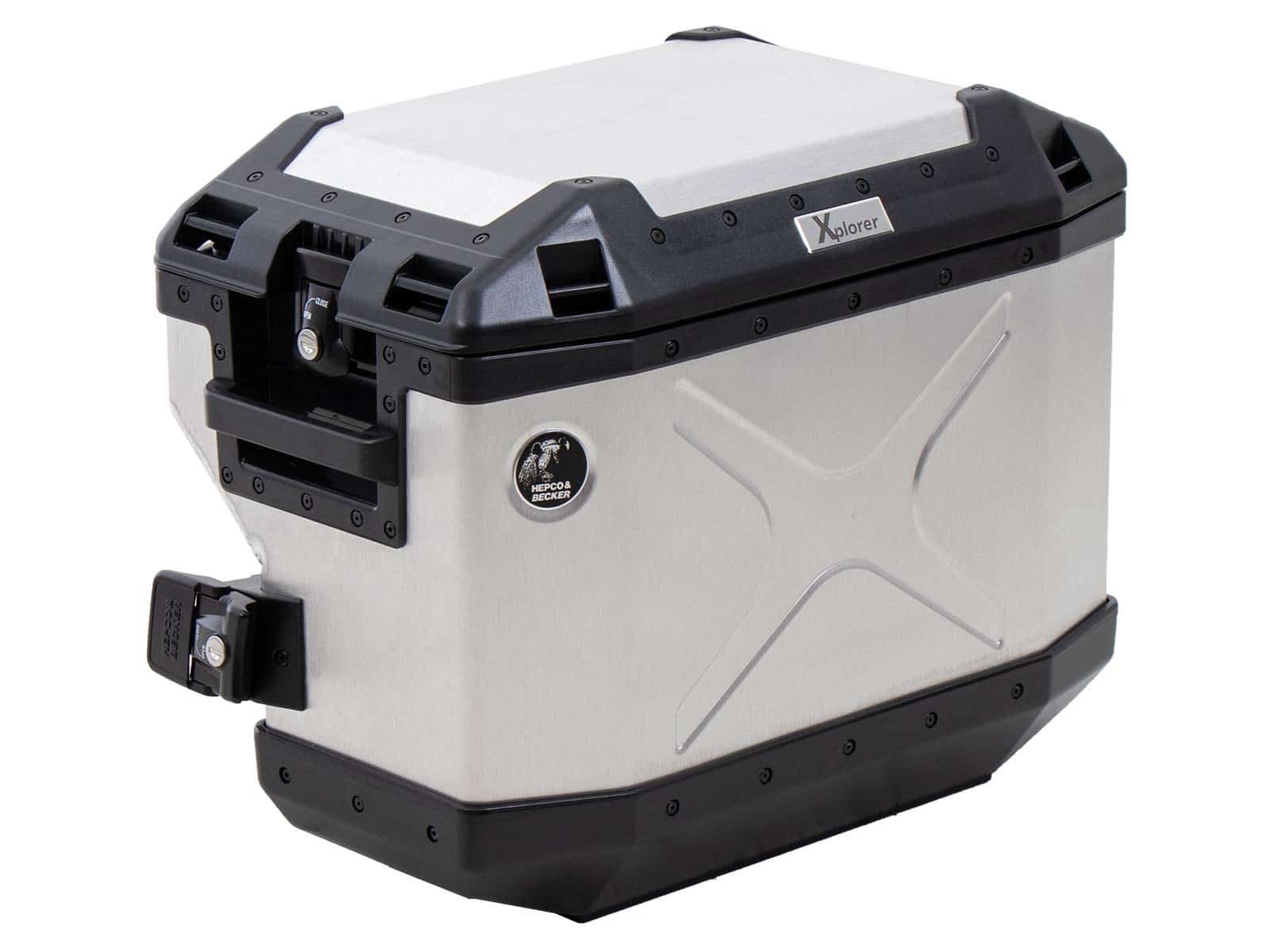 Seitenkoffer Alu Xplorer 37 Cutout (ausgespart für Auspuff) rechts silber Hepco & Becker