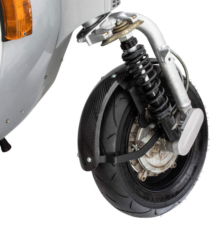 Kotflügel 2.0 Garelli Race EVO II für Vespa PX 80-200ccm, Carbon klar, Halter schwarz