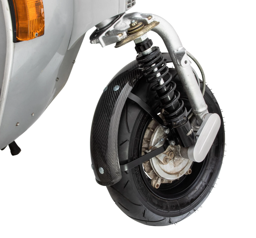 Kotflügel Garelli EVO II für Vespa PX 80-200ccm, Carbon, Halter schwarz