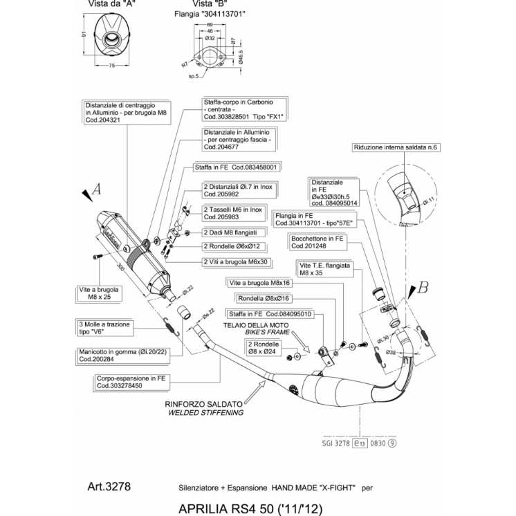LeoVince Auspuffanlage Hand Made X-Fight, Stahl für Aprilia RS4 50 (Bj.11-13)