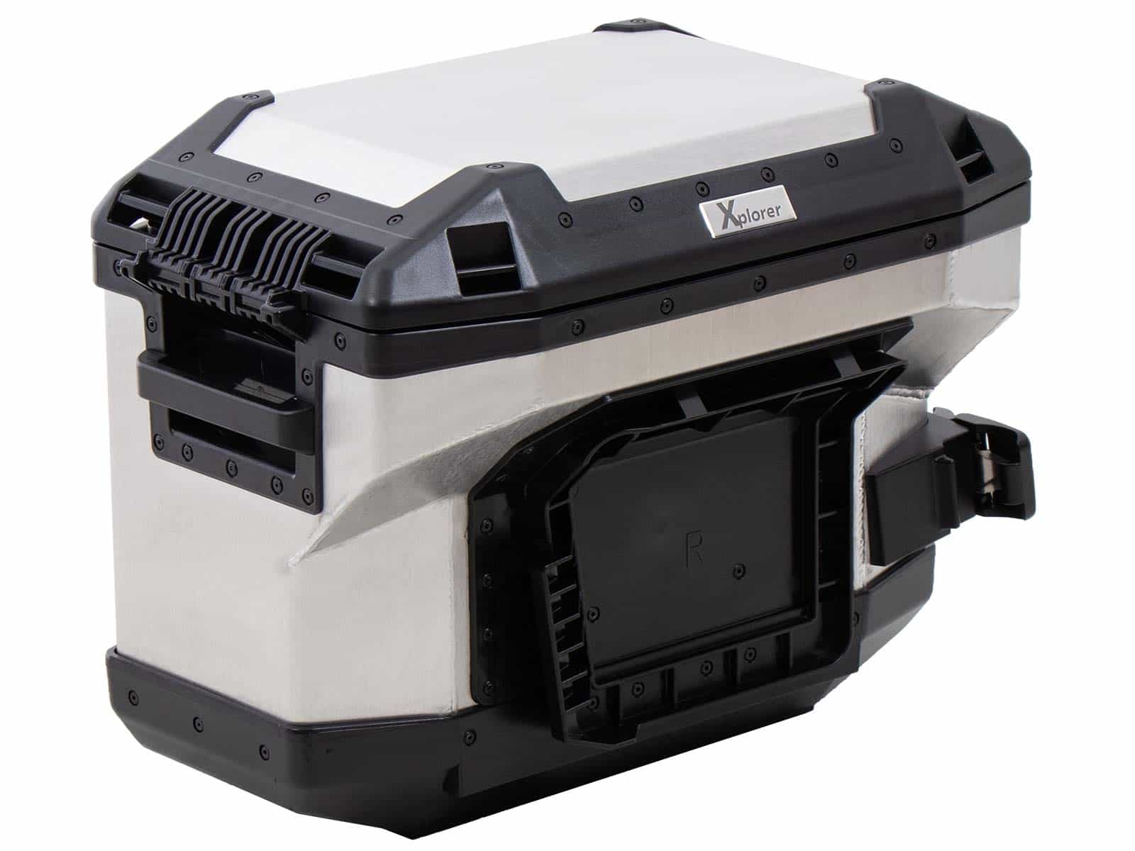 Seitenkoffer Alu Xplorer 37 Cutout (ausgespart für Auspuff) rechts silber Hepco & Becker
