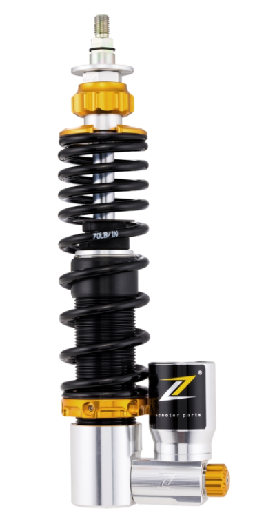Stoßdämpfer "Black Edition", vorne für Vespa Primavera/​Sprint 50 -150ccm ('17-), silber/orange/schw