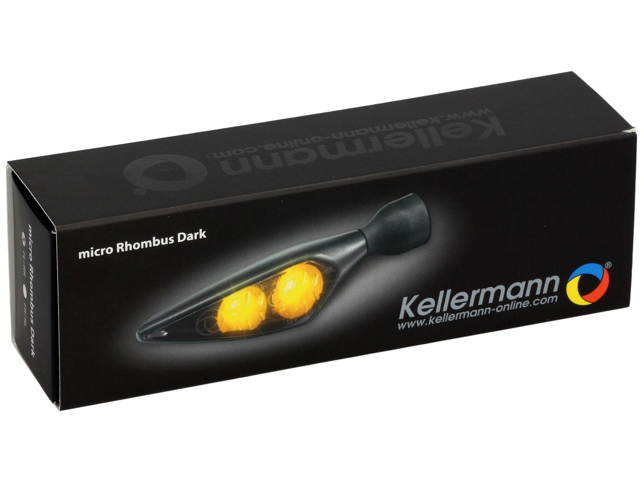 Kellermann Blinker, Rhombus Dark, Stahl, LED, VL/HR, 12 V, schwarz seidenmatt, M8x20, E-geprüft