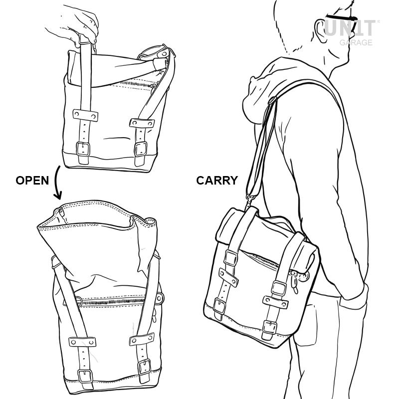 Canvas-Seitentasche links 10L-14L + Rahmen Triumph Scrambler 400 X - Beige/Braun