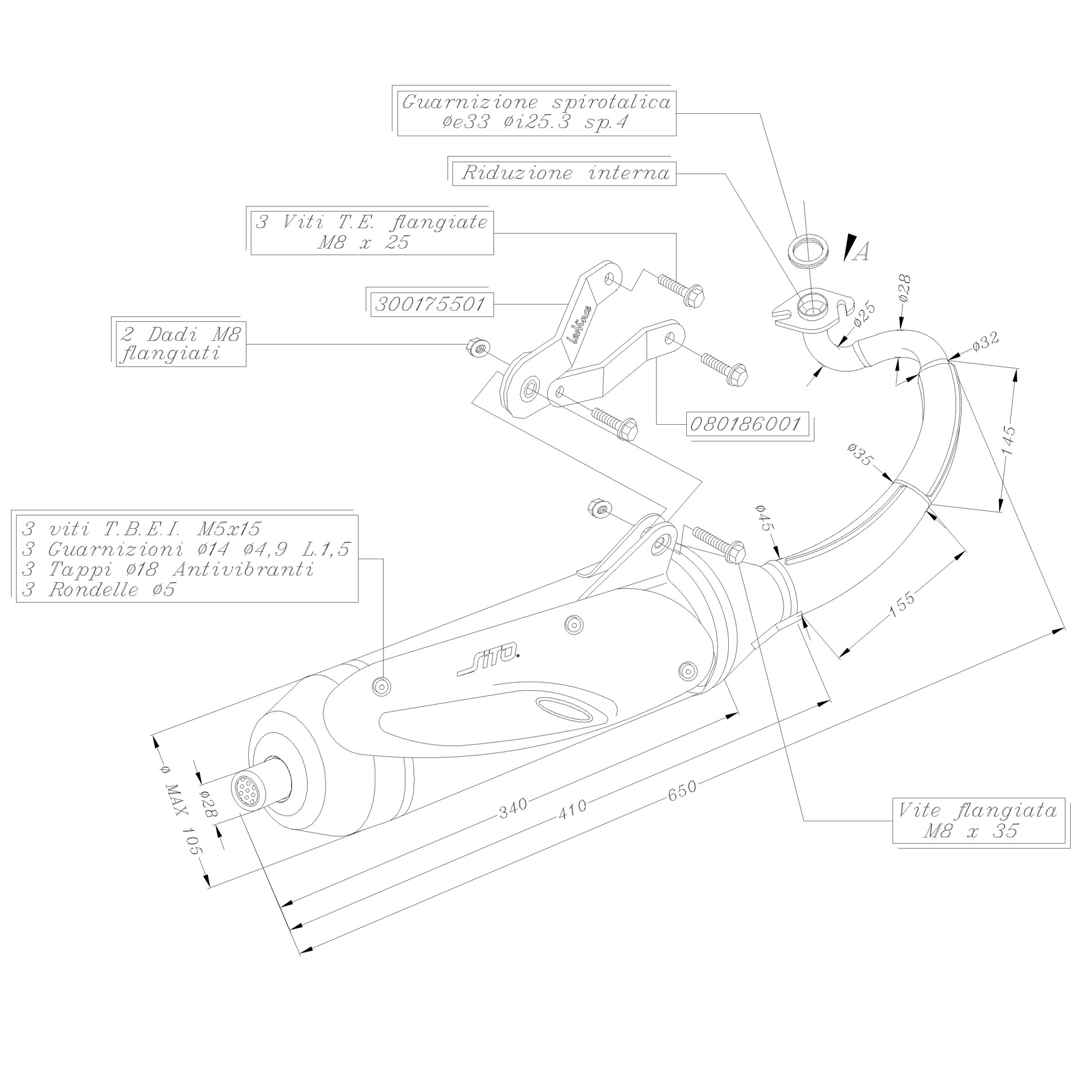 Sito / LeoVince Auspuffanlage Sito Standard, Stahl für Yamaha Aerox 50 Kat liquid cooled  (Bj.04-12)