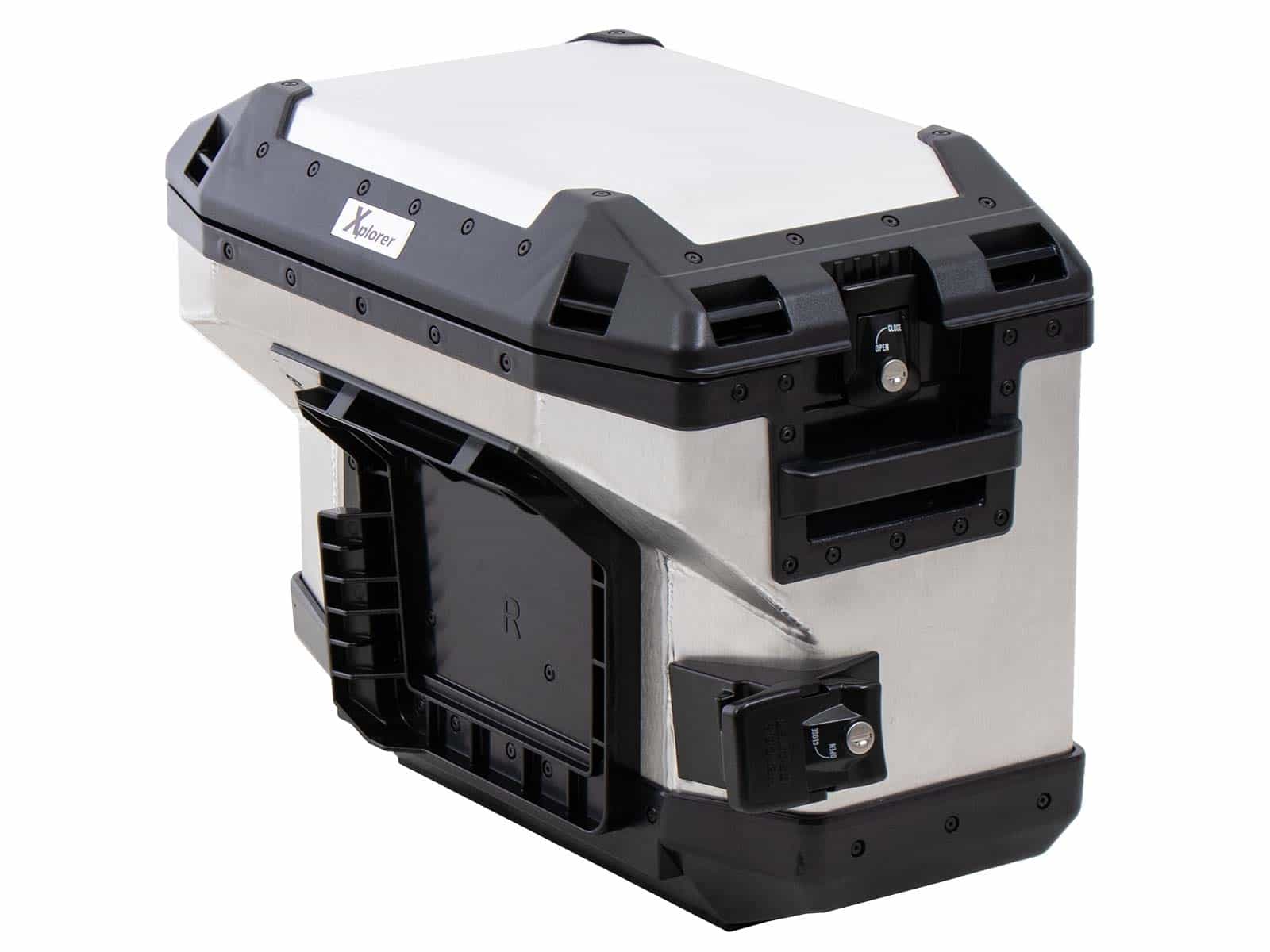 Seitenkoffer Alu Xplorer 37 Cutout (ausgespart für Auspuff) rechts silber Hepco & Becker