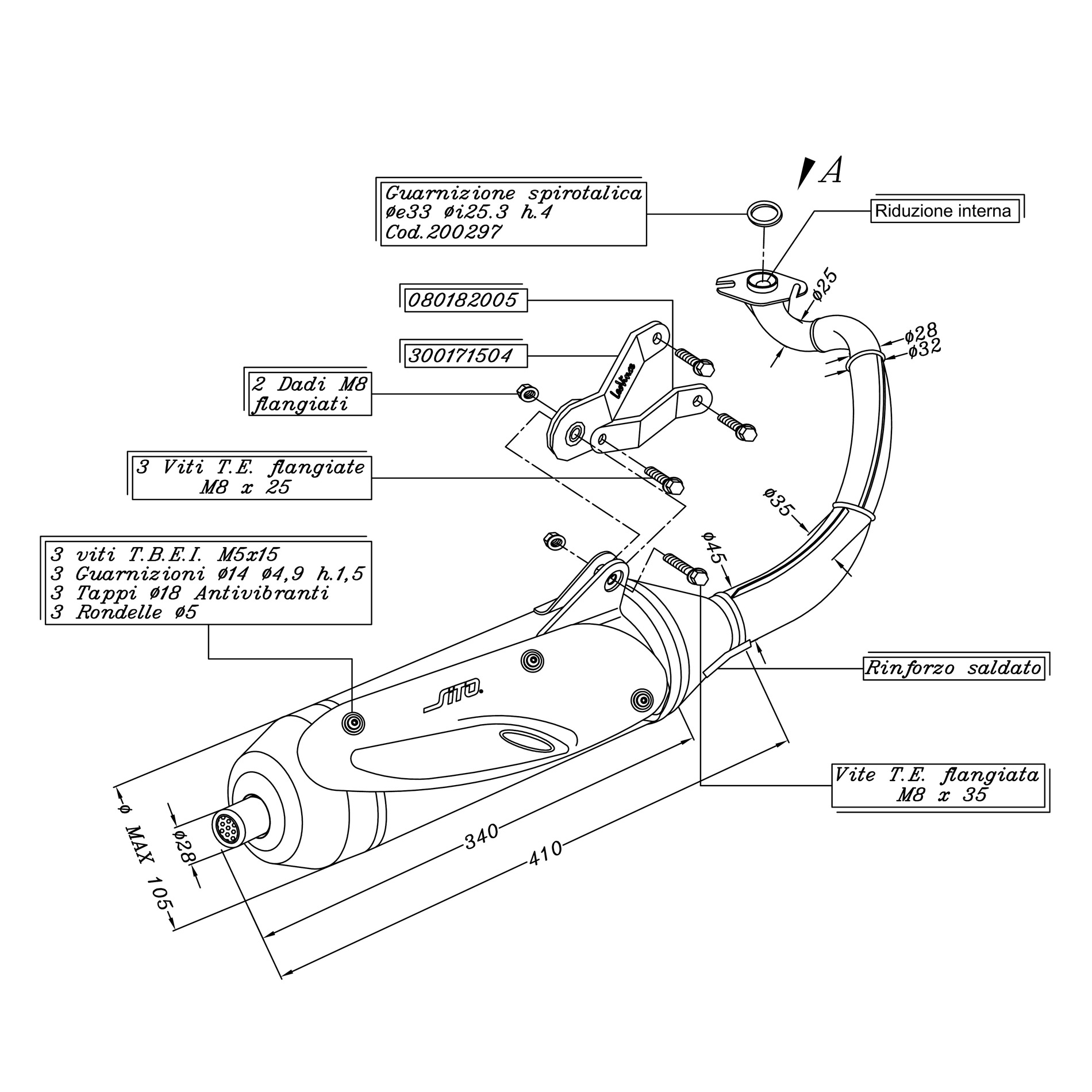 Sito / LeoVince Auspuffanlage Sito Standard, Stahl für Yamaha NEO'S 50 (Bj.02-12)