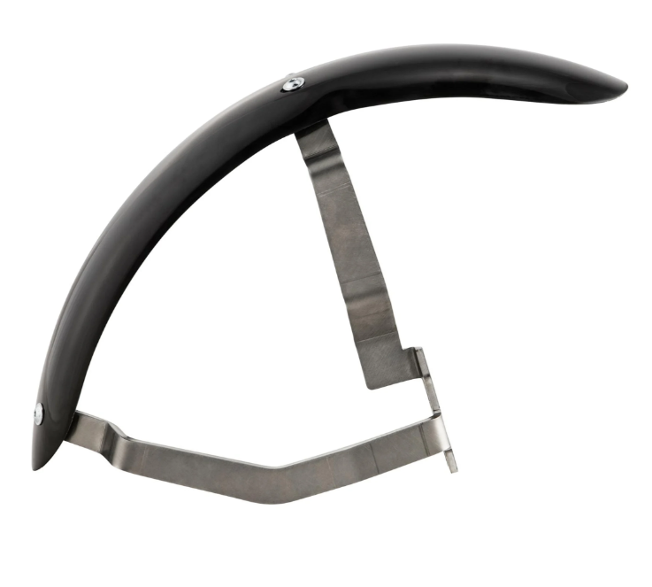 Kotflügel 2.0 Garelli Race EVO II für Vespa PX 80-200ccm, GFK schwarz, Halter Edelstahl gebürstet