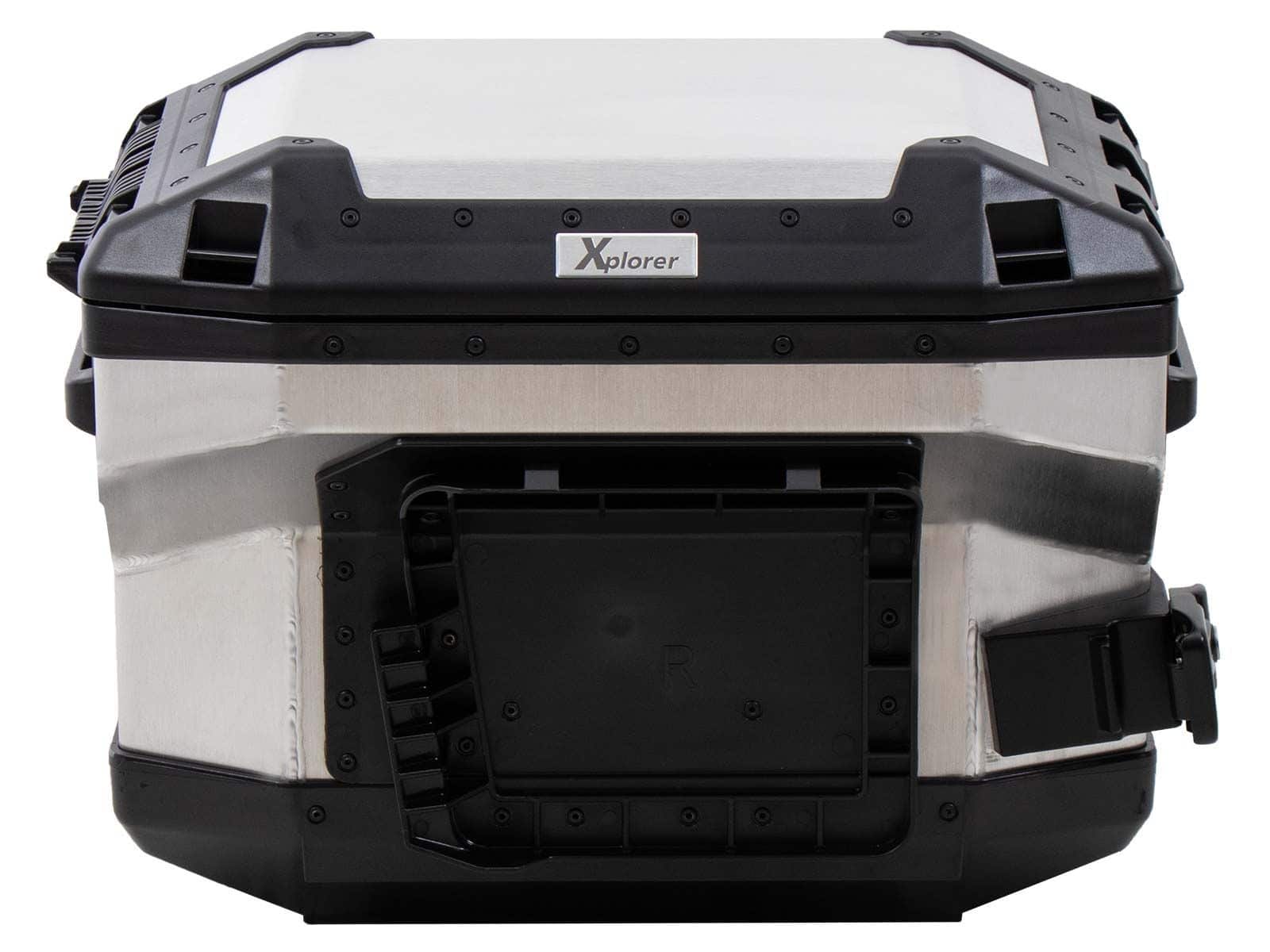 Seitenkoffer Alu Xplorer 37 Cutout (ausgespart für Auspuff) rechts silber Hepco & Becker