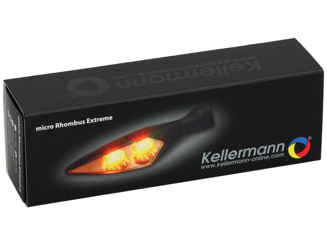 Kellermann Blinker, Rhombus Extreme, Stahl, LED, VR/HL, 12 V, schwarz seidenmatt, M8x20, E-geprüft