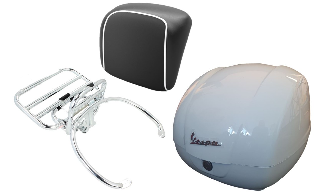 Topcase Kit 36L weiß (B04), Gepäckträger chrom für Vespa GTS 125/300/310