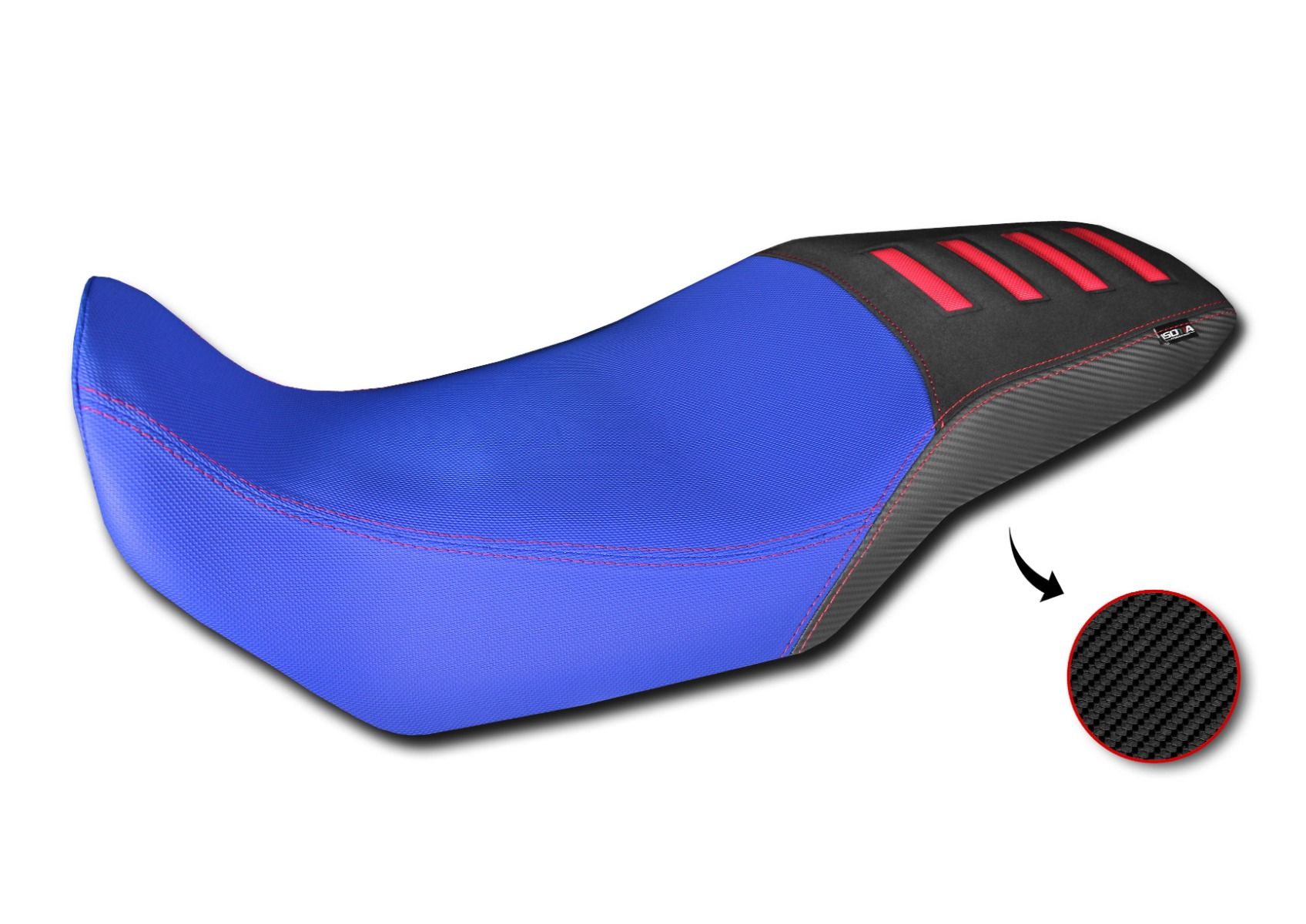 Sitzbezug Comfort aus 3D Faser für Honda XL 750 Transalp (23-24), blau / schwarz mit roten Einsätzen