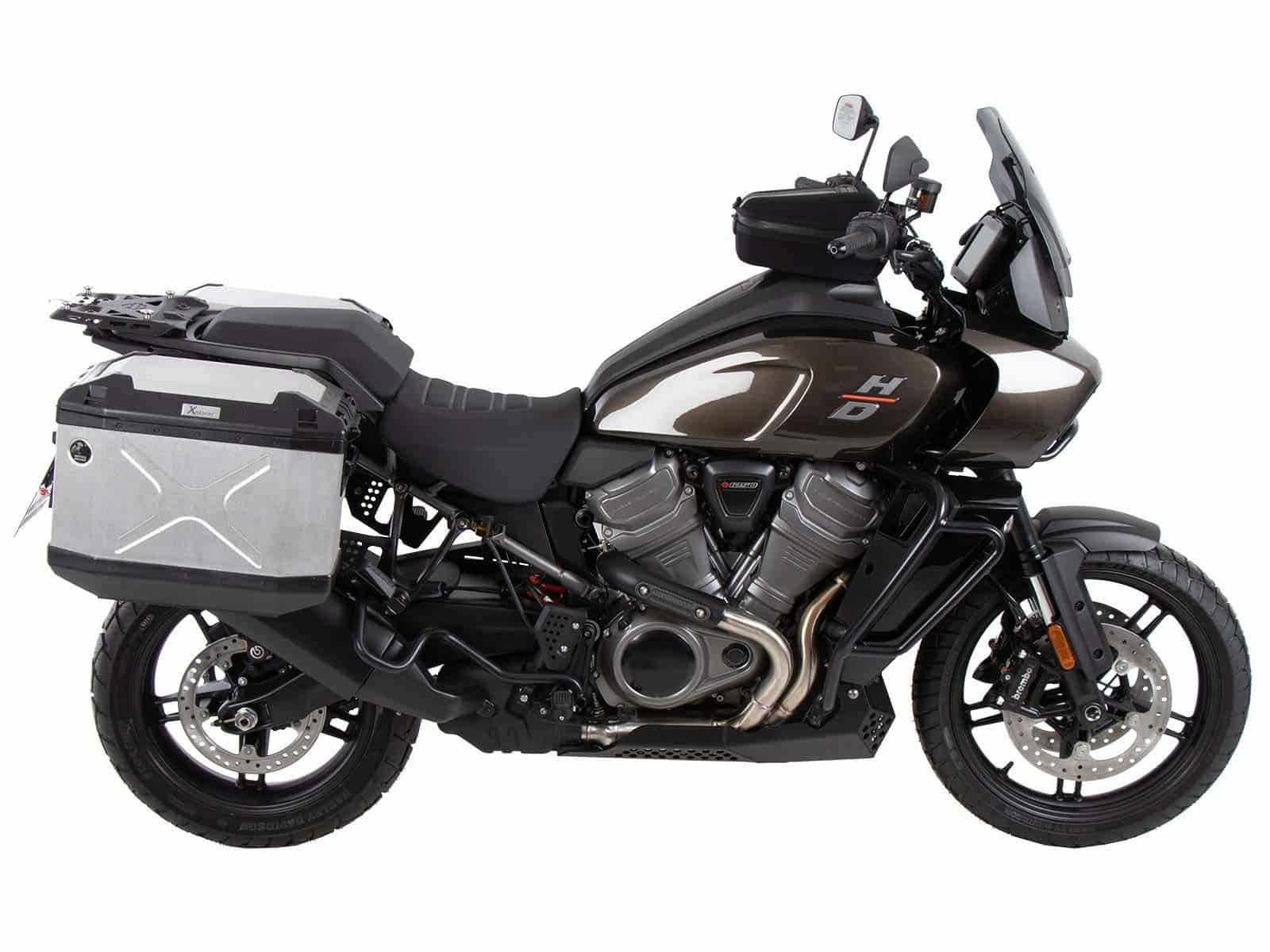 Kofferträgerset Cutout inkl. Kofferset Xplorer Cutout silber für Harley Davidson Pan America (21-)