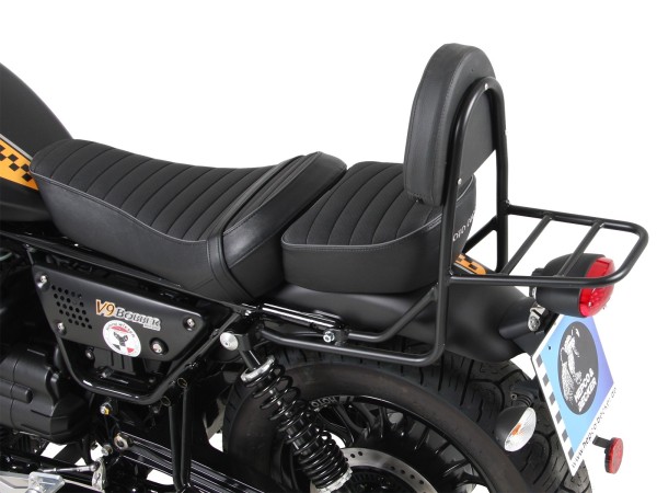 Sissybar mit Gepäckbrücke schwarz für V 9 Bobber (Bj.17-) Modell mit langer Sitzbank