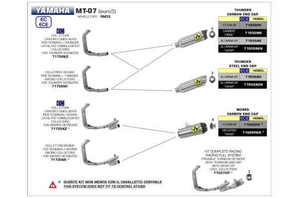 ARROW Krümmer mit Katalysator für Yamaha Tracer 700 Modelljahr 2020- , MT-07 2021-