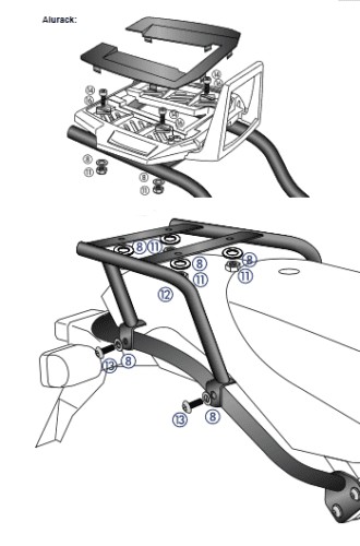 Alurack Topcase-Träger für BMW HP2 /Enduro/Megamoto (05-08) Hepco & Becker