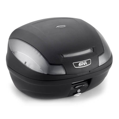 E470 Simply III TECH MONOLOCK Topcase schwarz mit transparenten Reflektoren und Platte Givi
