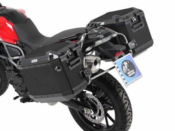 Kofferträgerset Cutout Edelstahl inkl. Kofferset Xplorer Cutout schwarz für F 650 GS Twin /F 700 GS
