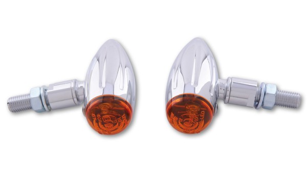 HIGHSIDER Smart Micro-Bullet Glühlampen Blinker Gehäuse Chrom / Linse Orange (Paar), Vorn & Hinten
