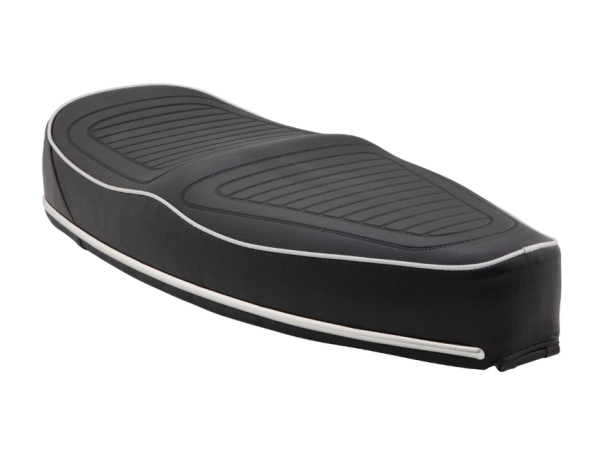 Sportsitzbank "Sport" für Vespa PX 80-200ccm, schwarz abgesteppt, Keder silber