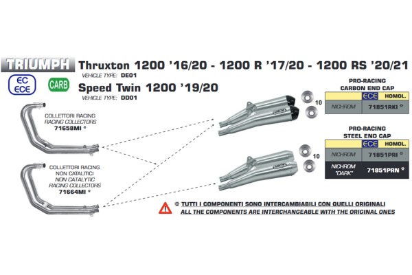 ARROW Auspuff-Paar PRO RACING für Triumph Thruxton1200 2016- / Speed Twin 2019- aus Edelstahl