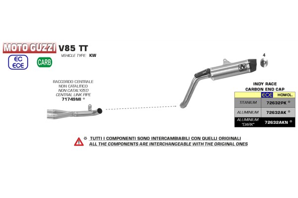 ARROW Auspuff INDY RACE für Moto Guzzi V85 TT 2019-, Titan