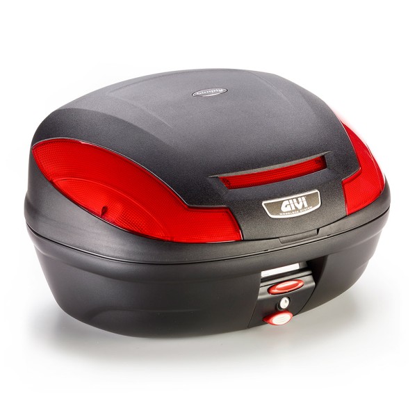 E470 Simply III MONOLOCK Topcase schwarz mit roten Reflektoren und Cover ohne Platte Givi