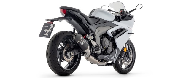 ARROW Komplettanlage mit VELOCE Endschalldämper schwarz mit Cabonendkappe für Triumph Daytona 660, 2